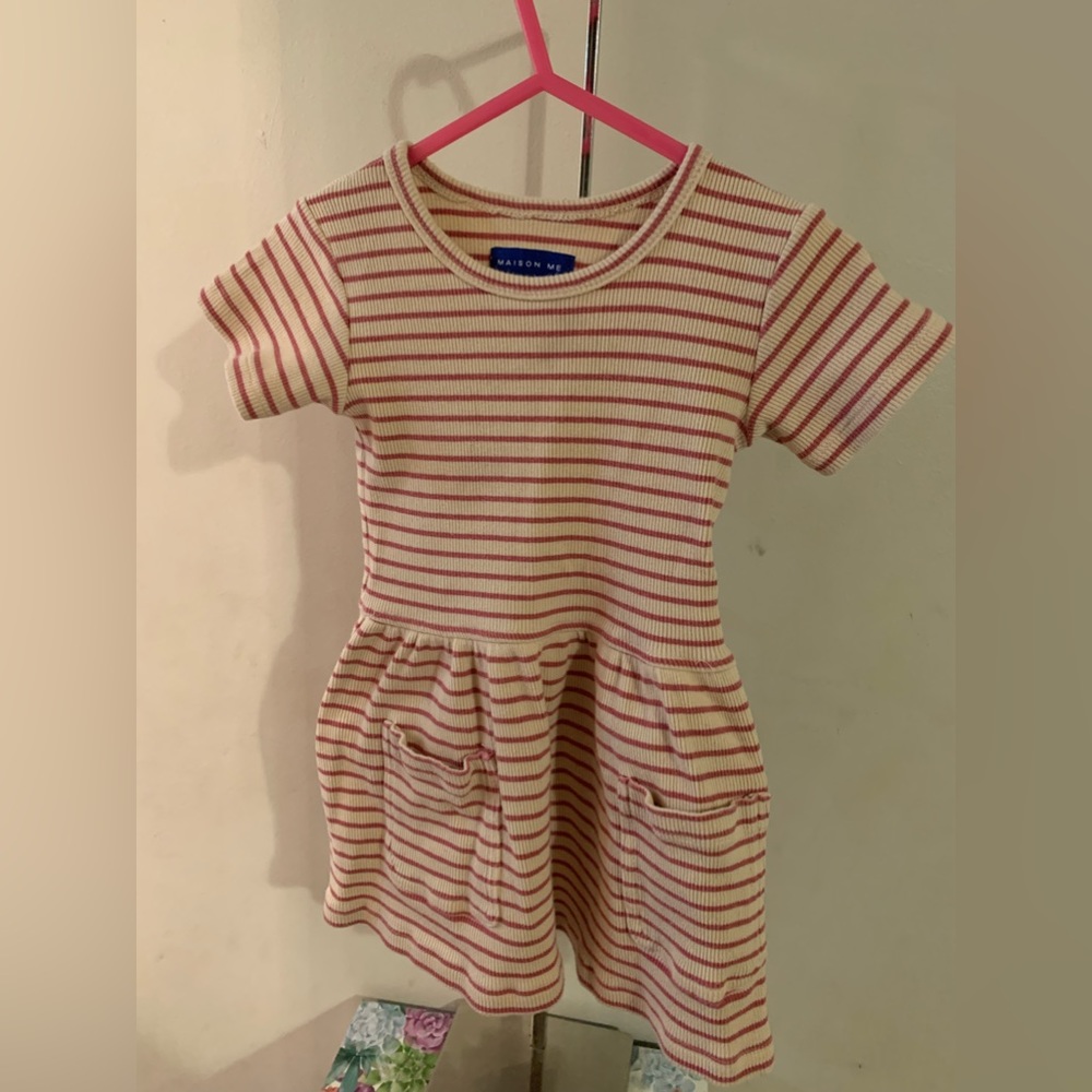 Maison Me Cream and Pink Striped Dress Size 2 Like New